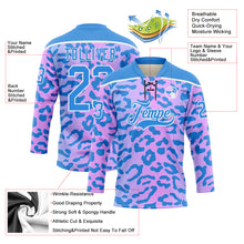 Charger l'image dans la galerie, Custom Pink Powder Blue-White 3D Pattern Leopard Print Neon Hockey Lace Neck Jersey
