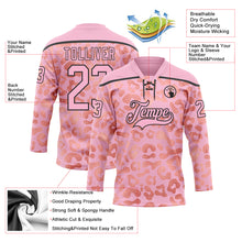 Загрузить изображение в средство просмотра галереи, Custom Light Pink Black 3D Pattern Leopard Print Neon Hockey Lace Neck Jersey
