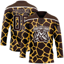 Загрузить изображение в средство просмотра галереи, Custom Brown White 3D Pattern Giraffe Print Neon Hockey Lace Neck Jersey
