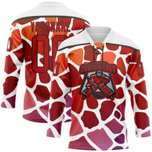 Laden Sie das Bild in den Galerie-Viewer, Custom White Red-Black 3D Pattern Gradient Giraffe Print Neon Hockey Lace Neck Jersey

