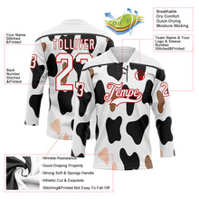 Laden Sie das Bild in den Galerie-Viewer, Custom White Black-Red 3D Pattern Cow Print Neon Hockey Lace Neck Jersey
