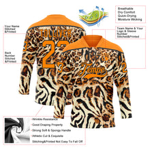 Загрузить изображение в средство просмотра галереи, Custom Cream Bay Orange-Black 3D Pattern Leopard Print Neon Hockey Lace Neck Jersey
