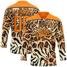 Загрузить изображение в средство просмотра галереи, Custom Cream Bay Orange-Black 3D Pattern Leopard Print Neon Hockey Lace Neck Jersey
