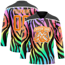 Charger l'image dans la galerie, Custom Black Bay Orange Purple Pink Green-White 3D Pattern Zebra Print Neon Hockey Lace Neck Jersey
