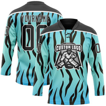 Laden Sie das Bild in den Galerie-Viewer, Custom Blue Black-White 3D Pattern Tiger Print Hockey Lace Neck Jersey
