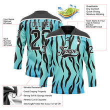 Laden Sie das Bild in den Galerie-Viewer, Custom Blue Black-White 3D Pattern Tiger Print Hockey Lace Neck Jersey

