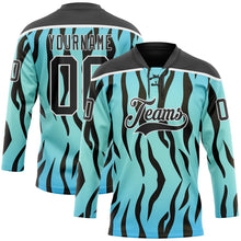 Laden Sie das Bild in den Galerie-Viewer, Custom Blue Black-White 3D Pattern Tiger Print Hockey Lace Neck Jersey
