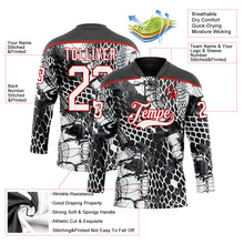 Laden Sie das Bild in den Galerie-Viewer, Custom Black White-Red 3D Pattern Snake Skin Print Hockey Lace Neck Jersey
