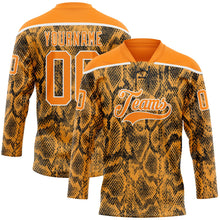 Load image into Gallery viewer, Custom Bay Orange Black-White 3D Pattern Snake Skin Print Hockey Lace Neck Jersey
