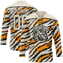 Загрузить изображение в средство просмотра галереи, Custom Cream Orange-Black 3D Pattern Tiger Stripes Print Hockey Lace Neck Jersey
