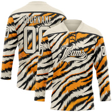 Загрузить изображение в средство просмотра галереи, Custom Cream Orange-Black 3D Pattern Tiger Stripes Print Hockey Lace Neck Jersey
