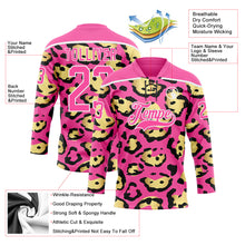 Charger l'image dans la galerie, Custom Pink Yellow Black-White 3D Pattern Leopard Print Hockey Lace Neck Jersey
