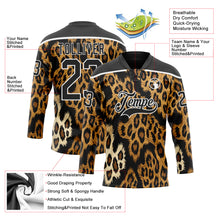 Загрузить изображение в средство просмотра галереи, Custom Black Brown Cream-White 3D Pattern Leopard Print Hockey Lace Neck Jersey
