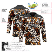 Загрузить изображение в средство просмотра галереи, Custom Black Brown Cream-White 3D Pattern Leopard Print Hockey Lace Neck Jersey
