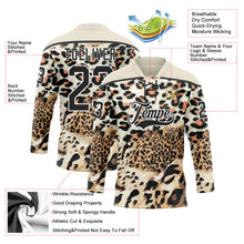 Загрузить изображение в средство просмотра галереи, Custom Cream Black Brown-White 3D Pattern Leopard Print Hockey Lace Neck Jersey
