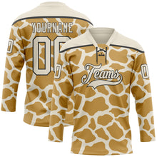 Загрузить изображение в средство просмотра галереи, Custom Cream Old Gold-Black 3D Pattern Giraffe Print Hockey Lace Neck Jersey
