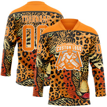 Загрузить изображение в средство просмотра галереи, Custom Bay Orange Black-White 3D Pattern Leopard Print Hockey Lace Neck Jersey
