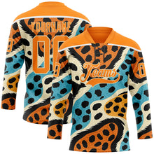 Load image into Gallery viewer, Custom Bay Orange Blue Black-Cream 3D Pattern Animal Print Hockey Lace Neck Jersey
