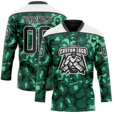 Загрузить изображение в средство просмотра галереи, Custom Green Black-White 3D Pattern Leopard Print Hockey Lace Neck Jersey
