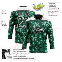 Загрузить изображение в средство просмотра галереи, Custom Green Black-White 3D Pattern Leopard Print Hockey Lace Neck Jersey
