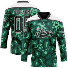 Загрузить изображение в средство просмотра галереи, Custom Green Black-White 3D Pattern Leopard Print Hockey Lace Neck Jersey
