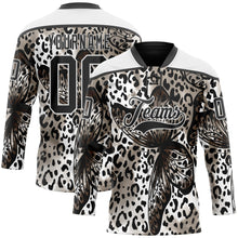 Laden Sie das Bild in den Galerie-Viewer, Custom White Black 3D Pattern Leopard Print Hockey Lace Neck Jersey
