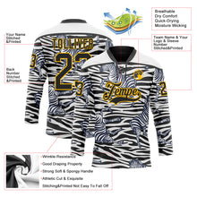 Charger l'image dans la galerie, Custom White Black-Gold 3D Pattern Zebra Print Hockey Lace Neck Jersey
