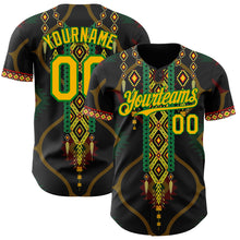 Load image into Gallery viewer, Custom Black Gold Grass Green-Red 3D Pattern Design Black History Month Africa Tribal Authentic Baseball Jersey
