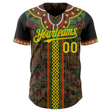 Load image into Gallery viewer, Custom Black Gold Grass Green-Red 3D Pattern Design Black History Month Africa Tribal Authentic Baseball Jersey
