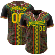 Load image into Gallery viewer, Custom Black Gold Grass Green-Red 3D Pattern Design Black History Month Africa Tribal Authentic Baseball Jersey
