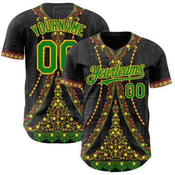 Custom Black Grass Green Gold-Red 3D Pattern Design Black History Month Africa Tribal Authentic Baseball Jersey