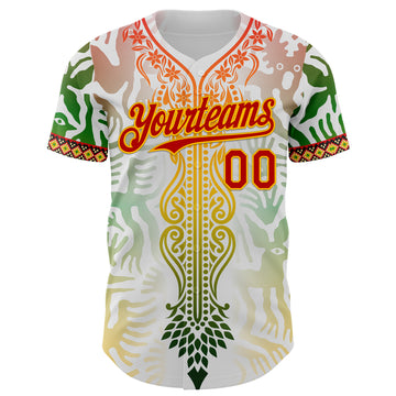 Custom White Red Green-Gold 3D Pattern Design Black History Month Africa Tribal Authentic Baseball Jersey