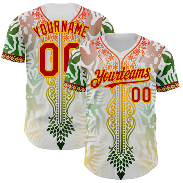 Custom White Red Green-Gold 3D Pattern Design Black History Month Africa Tribal Authentic Baseball Jersey