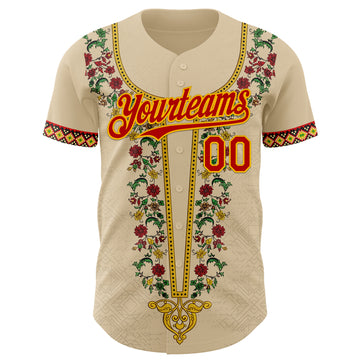Custom City Cream Red Gold-Green 3D Pattern Design Black History Month Africa Tribal Authentic Baseball Jersey