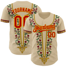 Load image into Gallery viewer, Custom City Cream Red Gold-Green 3D Pattern Design Black History Month Africa Tribal Authentic Baseball Jersey
