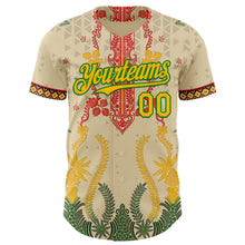 Load image into Gallery viewer, Custom Cream Gold Red-Grass Green 3D Pattern Design Black History Month Africa Tribal Authentic Baseball Jersey
