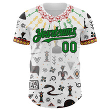 Laden Sie das Bild in den Galerie-Viewer, Custom White Grass Green Red Yellow-Black 3D Pattern Design Black History Month Africa Tribal Authentic Baseball Jersey
