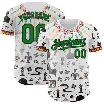 Custom White Grass Green Red Yellow-Black 3D Pattern Design Black History Month Africa Tribal Authentic Baseball Jersey