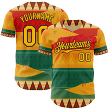 Load image into Gallery viewer, Custom Yellow Gold Red Green-Black 3D Pattern Design Black History Month Africa Tribal Authentic Baseball Jersey
