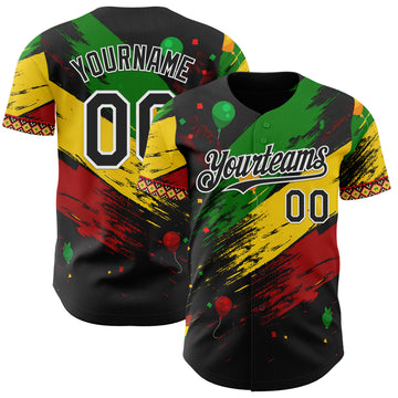 Custom Black Green Yellow Red-White 3D Pattern Design Black History Month Africa Tribal Authentic Baseball Jersey
