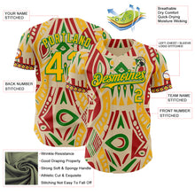 Charger l'image dans la galerie, Custom City Cream Gold Red-Grass Green 3D Pattern Design Black History Month Africa Tribal Authentic Baseball Jersey
