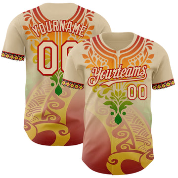 Custom City Cream Red Gold-Green 3D Pattern Design Black History Month Africa Tribal Authentic Baseball Jersey