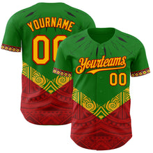 Загрузить изображение в средство просмотра галереи, Custom Grass Green Gold Red-Black 3D Pattern Design Black History Month Africa Tribal Authentic Baseball Jersey

