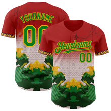 Load image into Gallery viewer, Custom Red Grass Green Gold-Black 3D Pattern Design Black History Month Africa Tribal Authentic Baseball Jersey
