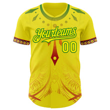 Laden Sie das Bild in den Galerie-Viewer, Custom Light Yellow Grass Green Red-Black 3D Pattern Design Black History Month Africa Tribal Authentic Baseball Jersey
