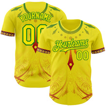 Laden Sie das Bild in den Galerie-Viewer, Custom Light Yellow Grass Green Red-Black 3D Pattern Design Black History Month Africa Tribal Authentic Baseball Jersey
