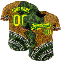 Загрузить изображение в средство просмотра галереи, Custom Old Gold Light Yellow Grass Green Black-Red 3D Pattern Design Black History Month Africa Tribal Authentic Baseball Jersey
