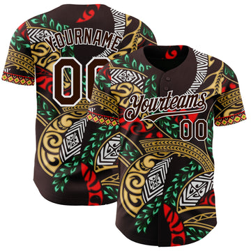 Custom Brown Green Red Yellow-White 3D Pattern Design Black History Month Africa Tribal Authentic Baseball Jersey