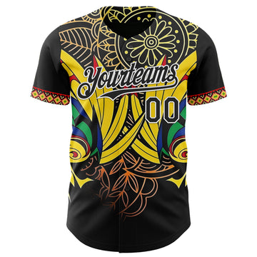 Custom Black Yellow Red Green-White 3D Pattern Design Black History Month Africa Tribal Authentic Baseball Jersey