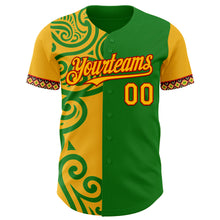 Загрузить изображение в средство просмотра галереи, Custom Grass Green Gold Red-Black 3D Pattern Design Black History Month Africa Tribal Authentic Baseball Jersey
